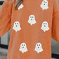 Twisted Ribbed Texture Halloween Ghost Sequin Patched Sweatshirt