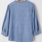 Denim Front Pintuck Bow Tie Puff Sleeve Top