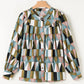 Geometric Print Buttoned Balloon Sleeve Loose Fit Shirt
