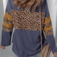 Leopard Colorblock Patchwork Long Sleeve Drop Shoulder Top