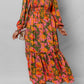 Floral Puff Sleeve Smocked Bodice Ruffled Long Dress