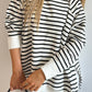 Stripe Raglan Sleeve Side Slits Loose Sweatshirt