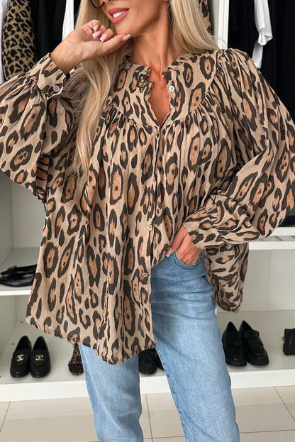 Leopard Balloon Sleeve Shirt