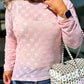 Plus Size Bow Embroidered Mesh Long Sleeve Top