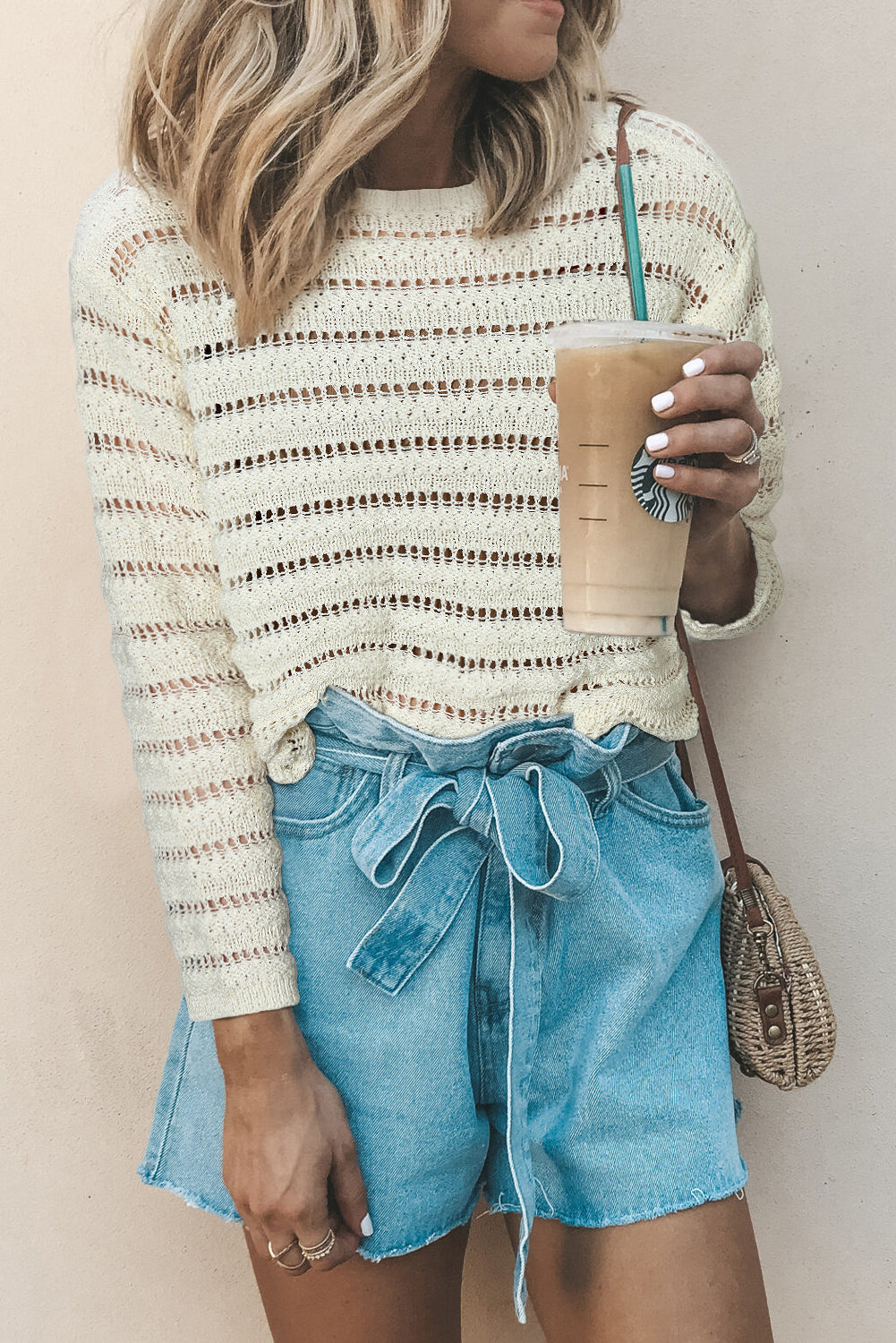 Hollow Out Knit Round Neck Sweater