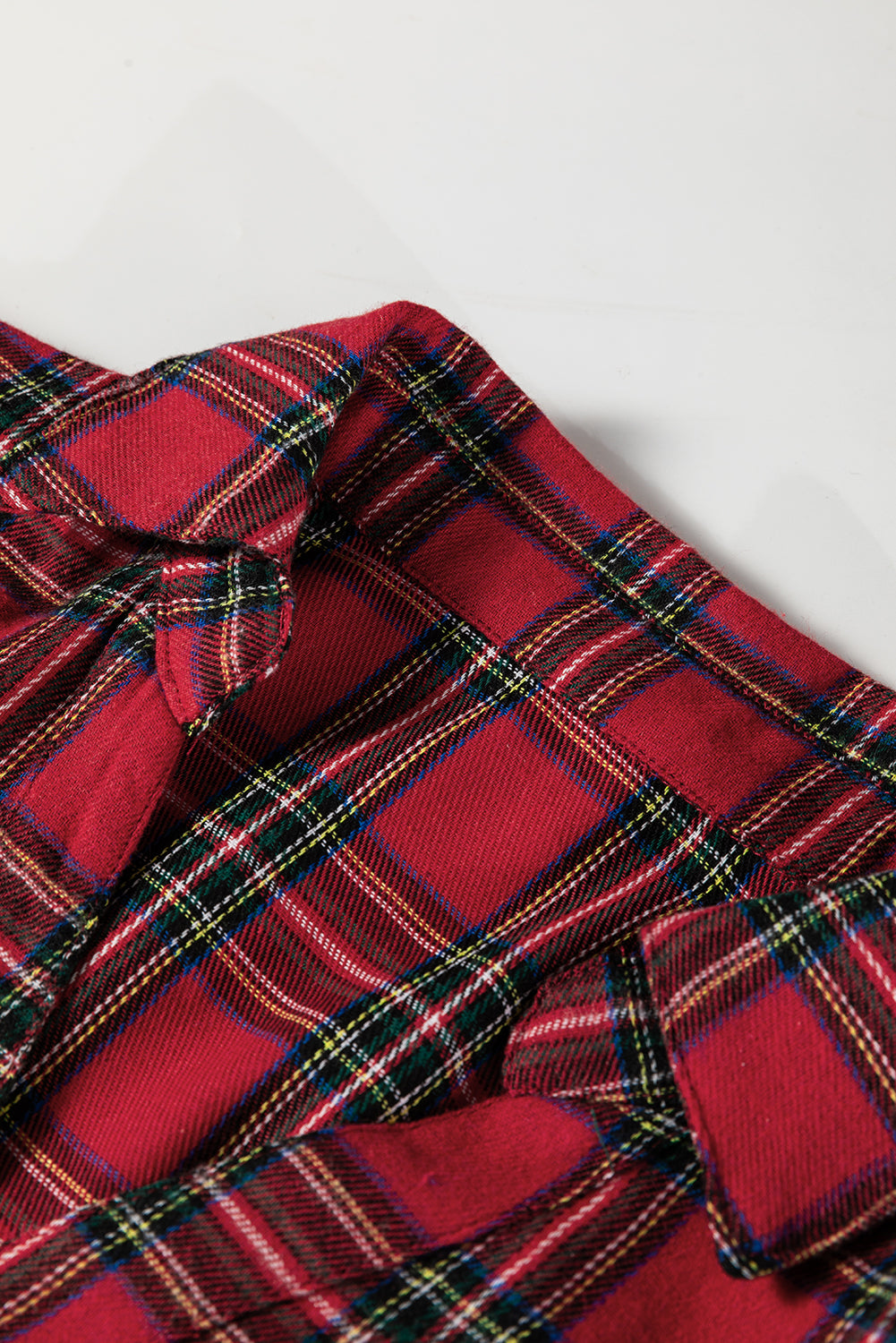 Plaid Shirt Collar Half Button Ruffle Hem Long Sleeve Mini Dress