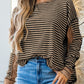 Stripe Thermal Knit Drop Shoulder Casual Top