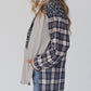 Plaid Mixed Print Bishop Sleeve Patchwork Top