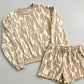 Trendy Camo Print Pullover & Shorts Set