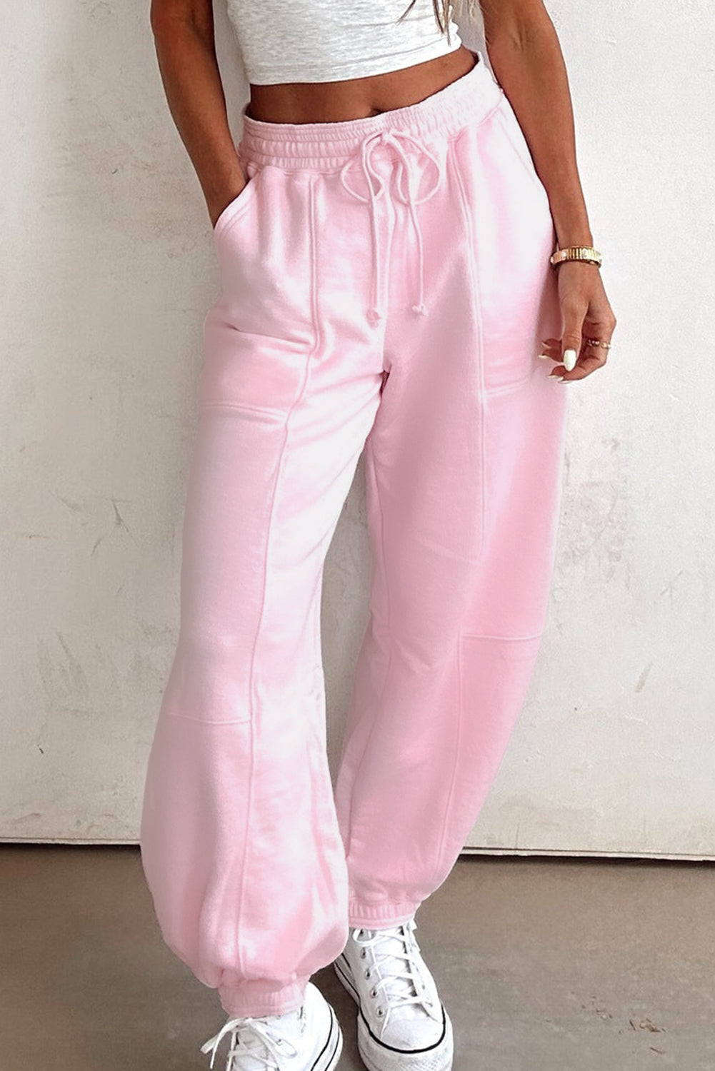 Drawstring Waist Patchwork Solid Color Jogger Pants