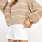 Contrast Detail Textured Knit Puff Sleeve Baggy Sweater