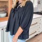 Bow Tie Neck 3/4 Sleeve Casual Blouse