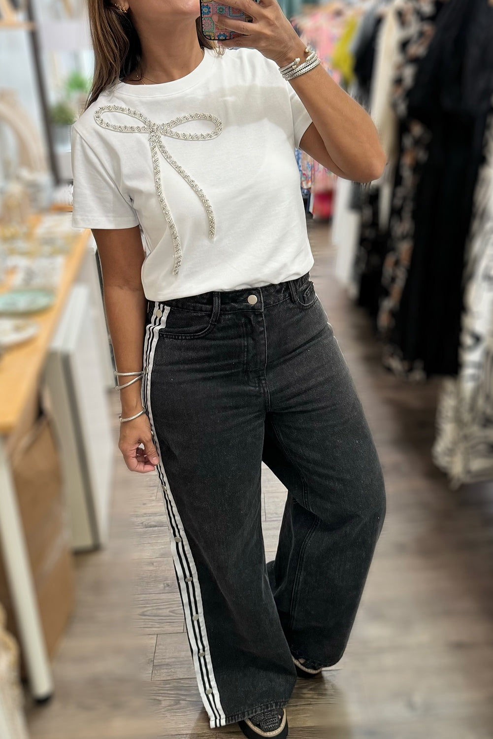 Rhinestone Bow Embellished Tee