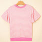 Sequin Baseball Pattern Striped Ruffle Sleeve Round Neck Knit Top