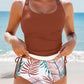 Drawstring Tummy Control Mix-and-match 2pcs Tankini Swimsuit