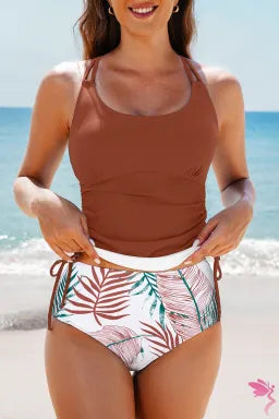 Drawstring Tummy Control Mix-and-match 2pcs Tankini Swimsuit