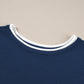Contrast Trim Half Sleeve Top Drawstring Pants Loose 2pcs Sweater Suit