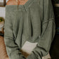 V Neck Knit Exposed Seam Drop Shoulder Loose Sweater