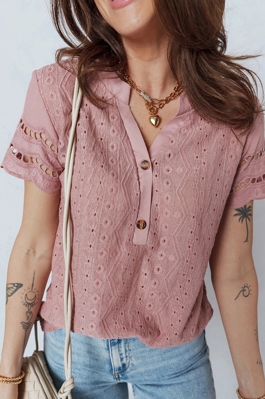 Half Buttons Short Sleeve Blouse