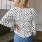 Polka Dot Puff Sleeve Bow Square Neck Peplum Top