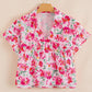 Floral Boxy Fit Ruffled Short Sleeve V Neck Blouse