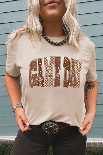 GAME DAY Rugby Checkered Letter Graphic T Shirt