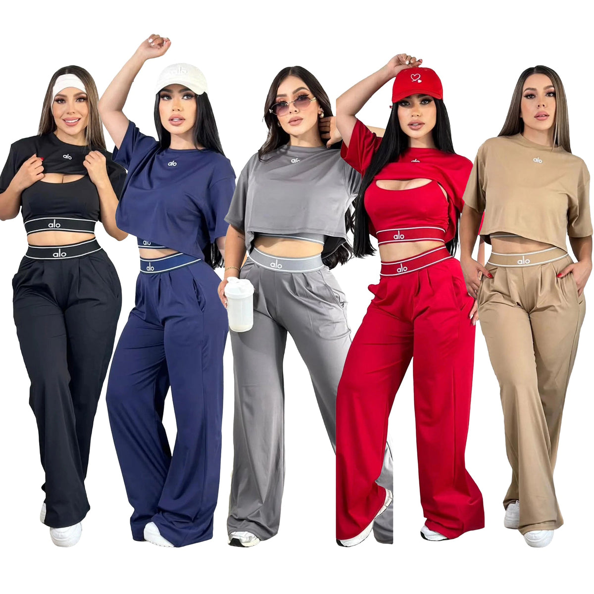 A-Three-piece set: cover-up+camisole+wide-leg trousers(Q6387)