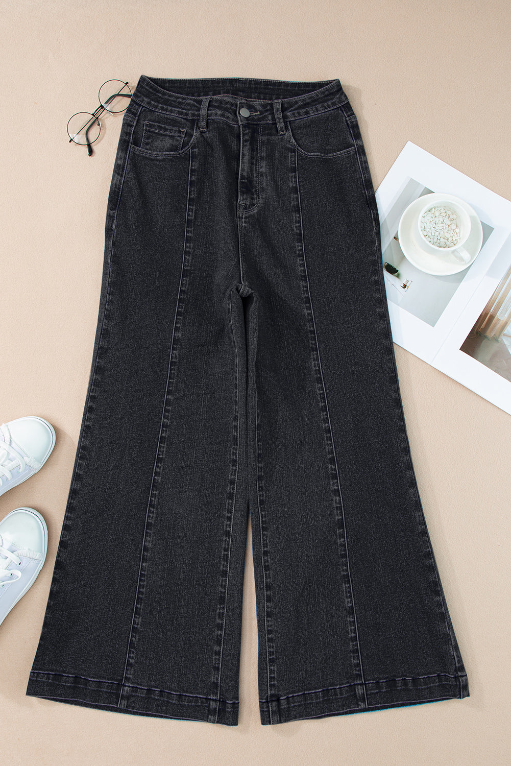 Plain Seam Detail Flared Bottom Ankle Length Jeans
