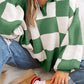 Checkered Pattern Polo Collar Loose Sweater