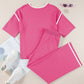 Contrast Trim Half Sleeve Top Drawstring Pants Loose 2pcs Sweater Suit