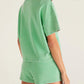 Mint Green Plus Size V Neck Tee Patched Pocket Drawstring Shorts Set