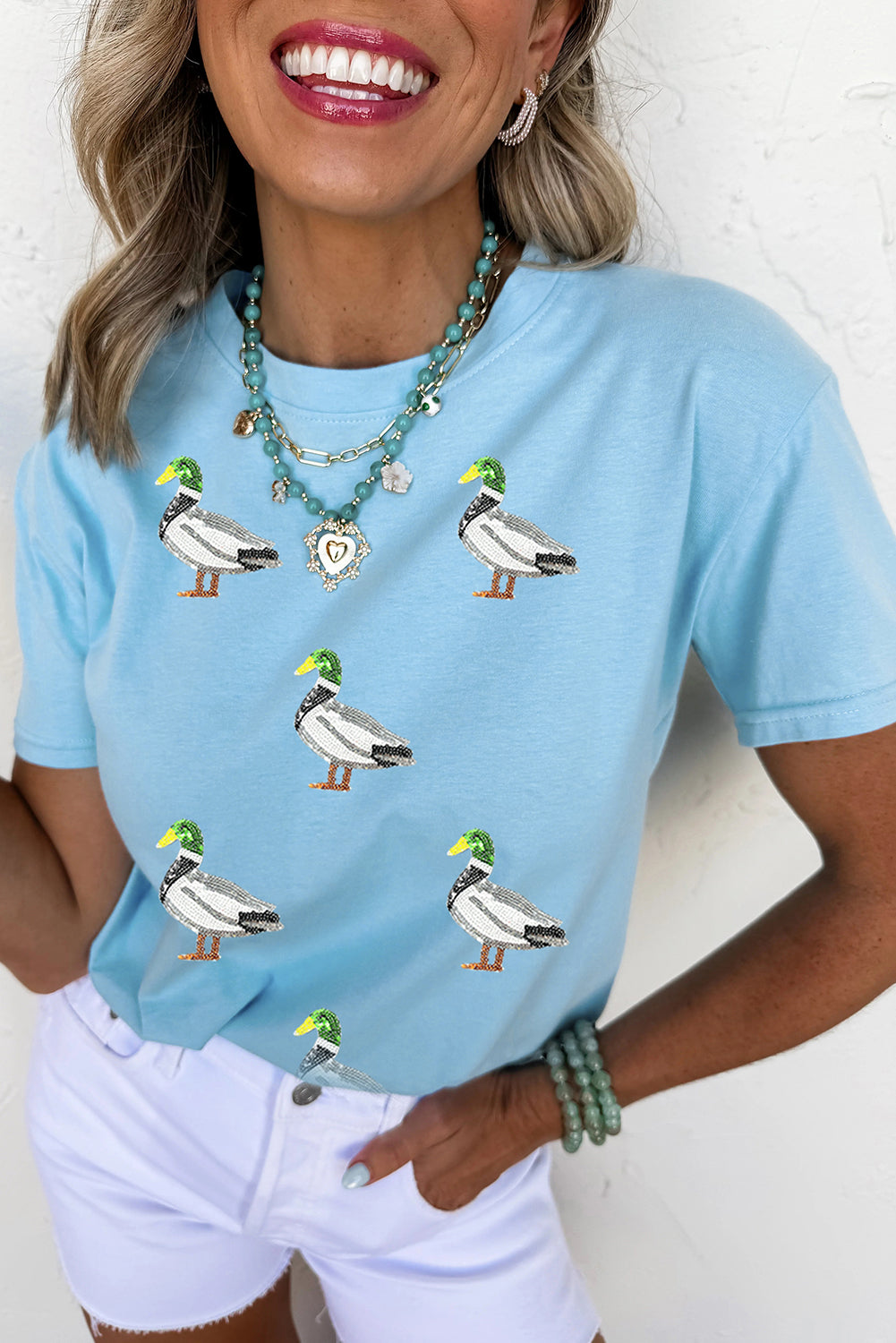 Sequin Mallard Graphic Womens Casual Tee