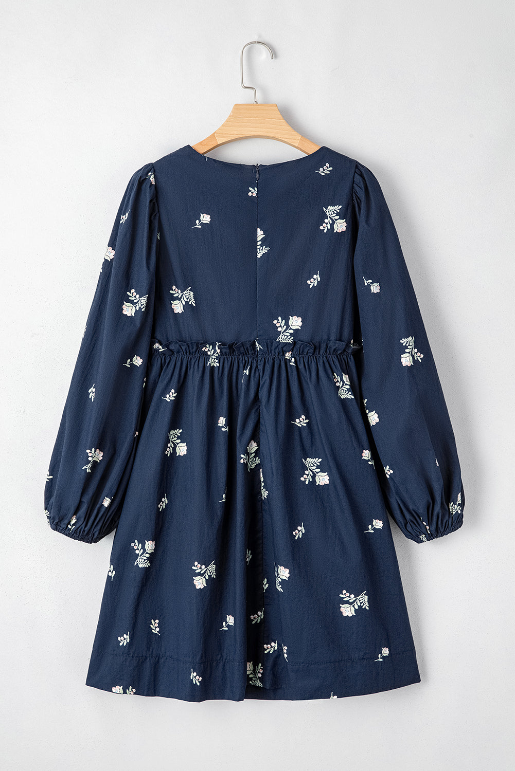 Floral Embroidered Square Neck Puff Sleeve Ruffled Mini Dress