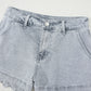 Scalloped Hemline Acid Wash High Waist Denim Shorts