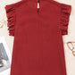 Solid Color Pleated Detail Ruffle Short Sleeve Blouse