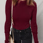Metal Ribbed Knit Long Sleeve Slim Fit Top