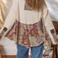 Paisley Ethnic Print Contrast Patchwork Long Sleeve Loose Top