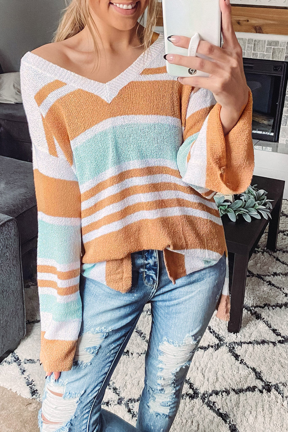 Colorblock Stripe Split Sweater