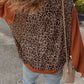 Leopard Floral Print Ribbed Puff Sleeve Patchwork Loose Pullover