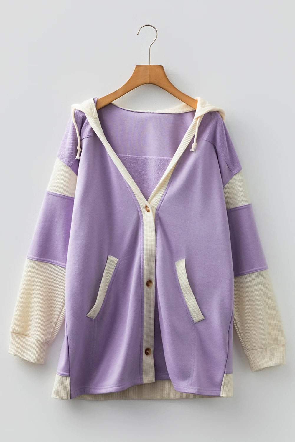 Patchwork Button Front Oversize Hoodie