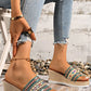 Woven Band PU Leather Wedge Slippers