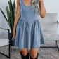 Square Neck Bowknot A-line Sleeveless Denim Dress