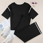 Contrast Trim Half Sleeve Top Drawstring Pants Loose 2pcs Sweater Suit