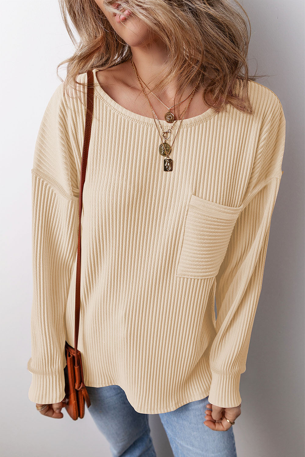 Solid Textured Chest Pocket Top