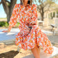 Boho Floral Collared Long Sleeve Ruffled Dress