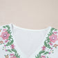 Flower Lace-up V Neck Babydoll Blouse