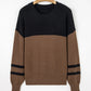 Block Knit Striped Sleeve Detail Casual Sweater