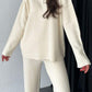 Zip Collar Ribbed Pullover Split Leg Lounge Pants Set