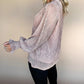V Neck Sequin Plisse Long Sleeve Blouse