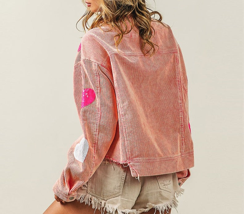 Valentine Heart Sequined Corduroy Jacket